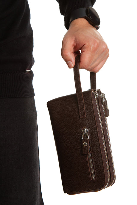 Porto 9519 Hakiki Deri Fermuarlı 2'li Portföy El Çantası