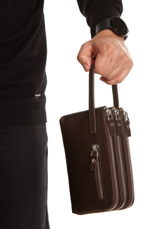 Braga 9520 Hakiki Deri Fermuarlı 3'lü Portföy El Çantası