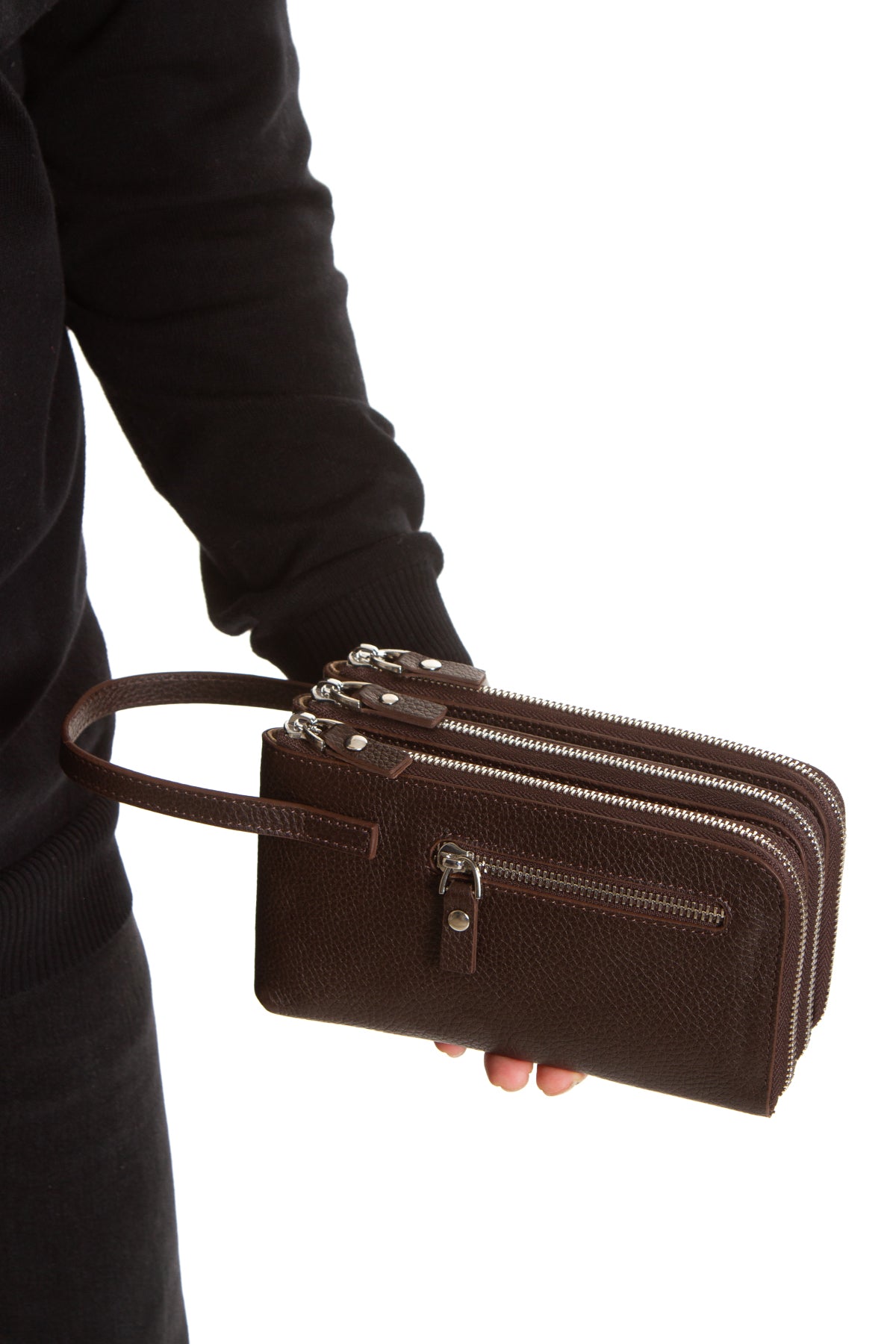 Braga 9520 Hakiki Deri Fermuarlı 3'lü Portföy El Çantası