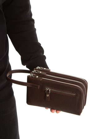 Braga 9520 Hakiki Deri Fermuarlı 3'lü Portföy El Çantası