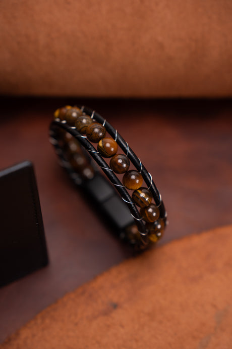 Minsk Kaplan Gözü Doğaltaşlı Deri Bileklik