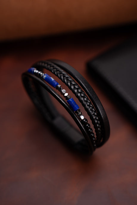 Malabo Deri ve Hematit Detaylı Bileklik