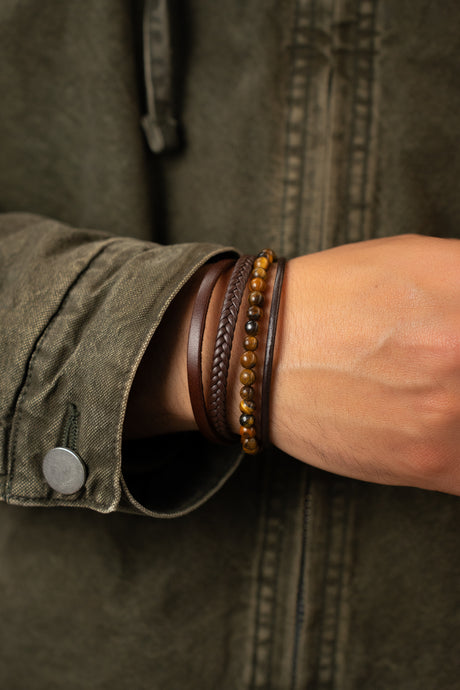 Riga Kaplan Gözü Doğaltaşlı Deri Bileklik