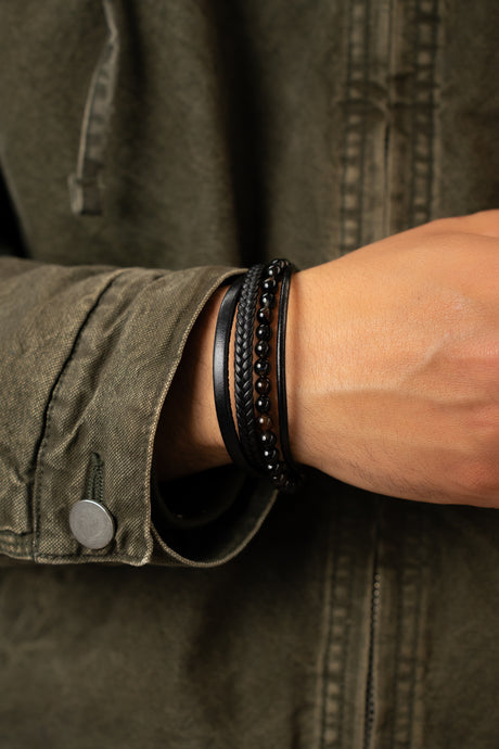 Riga Kaplan Gözü Doğaltaşlı Deri Bileklik