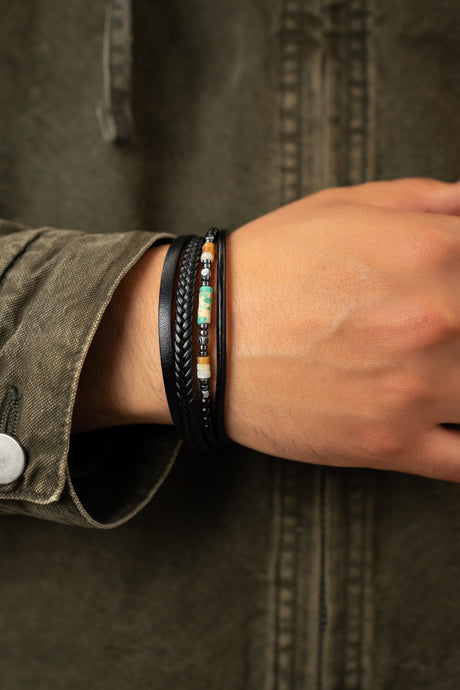 Malabo Deri ve Hematit Detaylı Bileklik