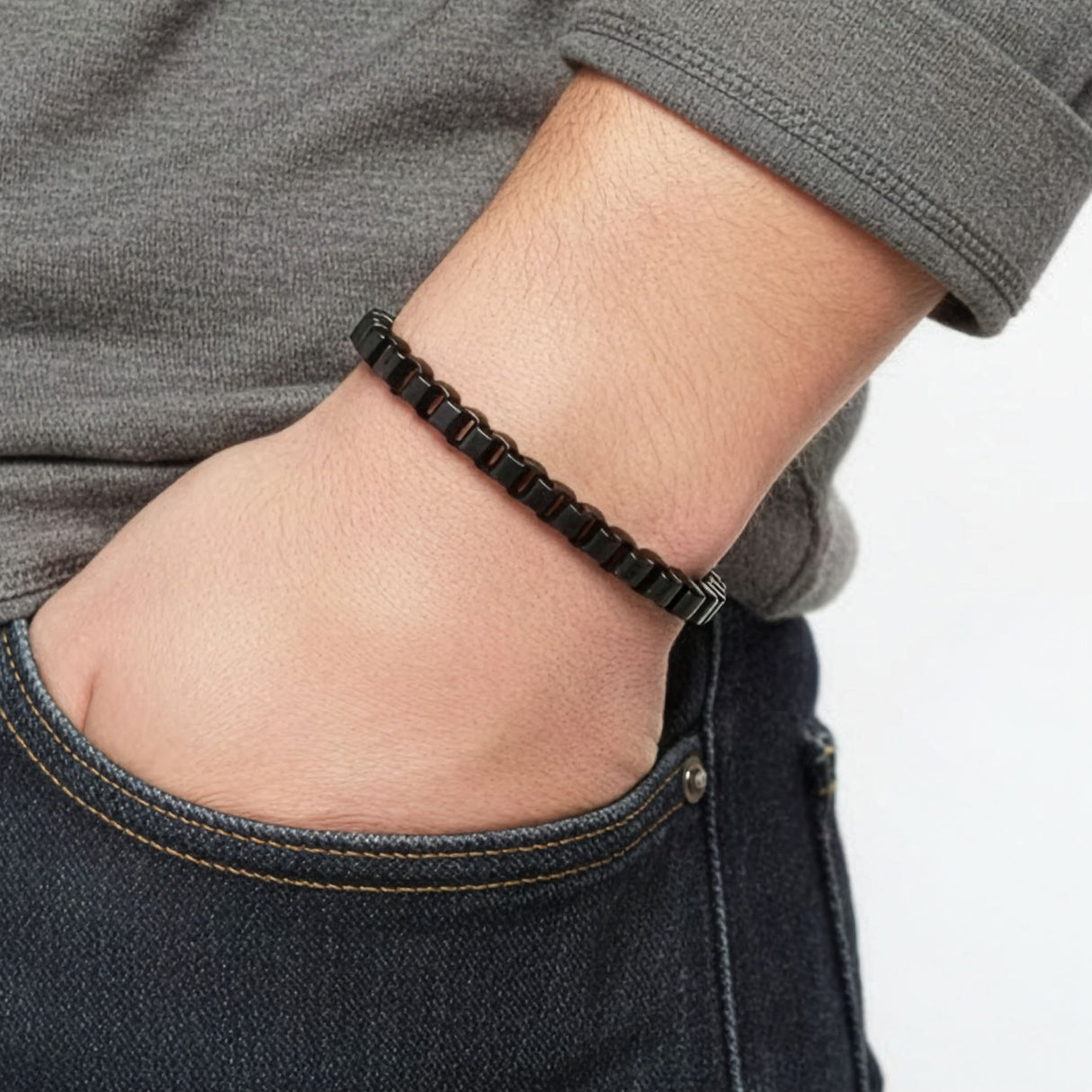 Niki Leather Arnavut Çelik Zincir Bileklik 6mm Köşeli 3893CZB2D5