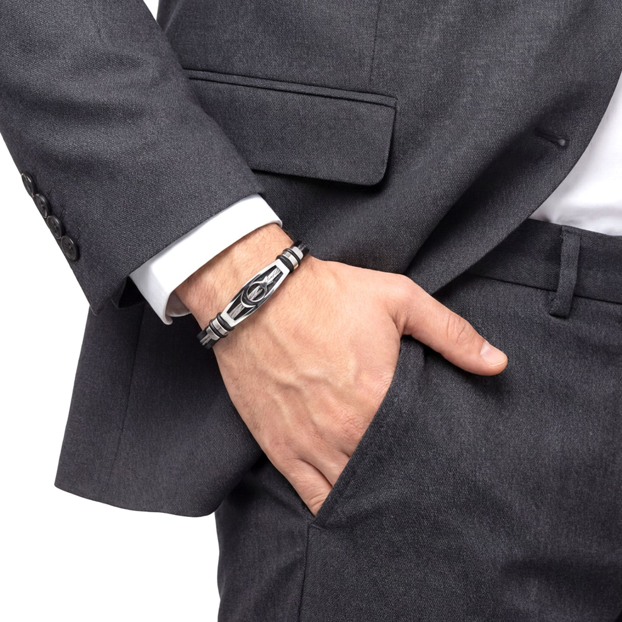 Niki Leather Ay Yıldız Deri Kordonlu Çelik Halatlı Erkek Bileklik 40134B17D9