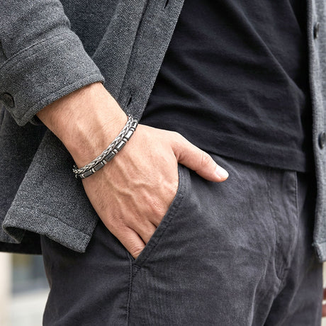 Niki Leather Boru Kesim Hematit Ve Çelik Zincir Bileklik 38932B21D2