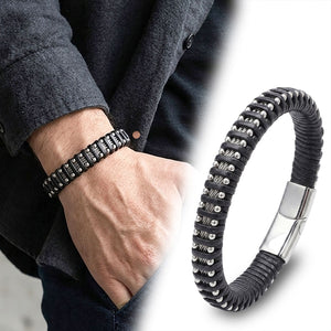 Niki Leather Çelik Halat ve Çelik Damla Zincir Siyah Deri Dolama Bileklik 40134B1D8