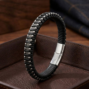 Niki Leather Çelik Halat ve Çelik Damla Zincir Siyah Deri Dolama Bileklik 40134B1D8