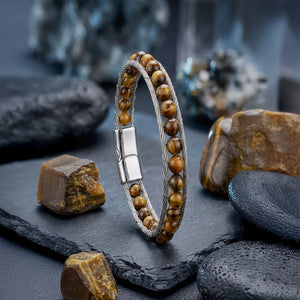 Niki Leather Çelik Halat Ve Kaplan Gözü Doğaltaş Bileklik 38932B2DH13