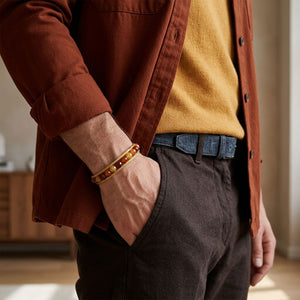 Niki Leather Çelik Halat Ve Titanyum Kilitli Faset Akik Bileklik 40132B2DH9