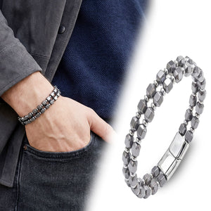Niki Leather Çelik Halatlı Elmas Kesim Hematit Ayarlanabilir Bileklik 38932B20D2