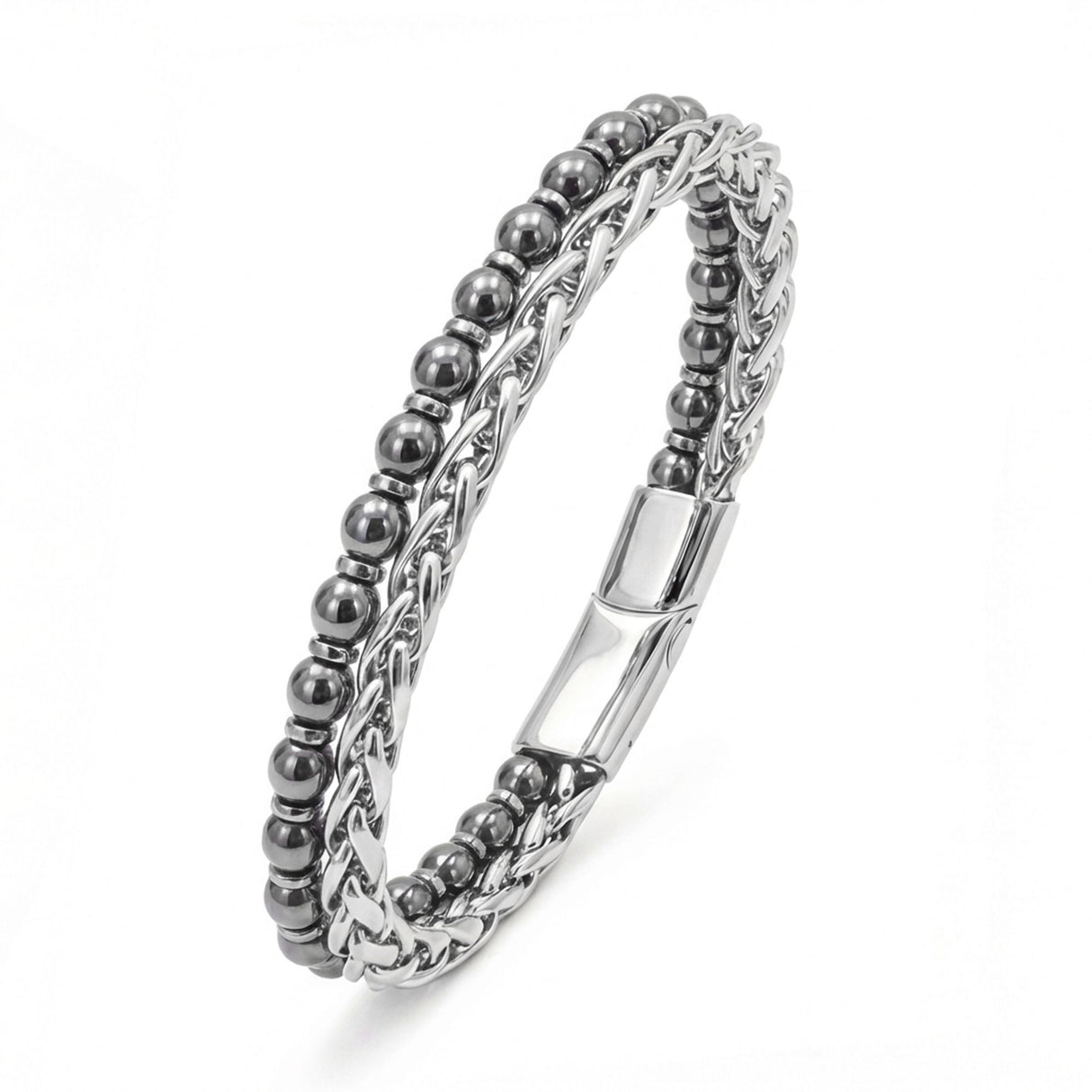 Niki Leather Çelik Zincirli Hematit Ve Silver Hematit Bileklik 38932B21D9