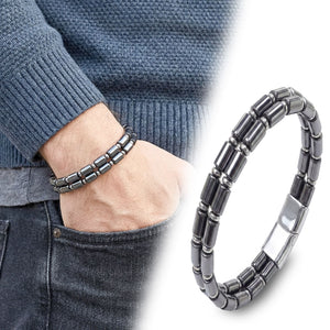 Niki Leather Çift Boru Hematit Ve Çelik Zincir Bileklik 38932B20D1