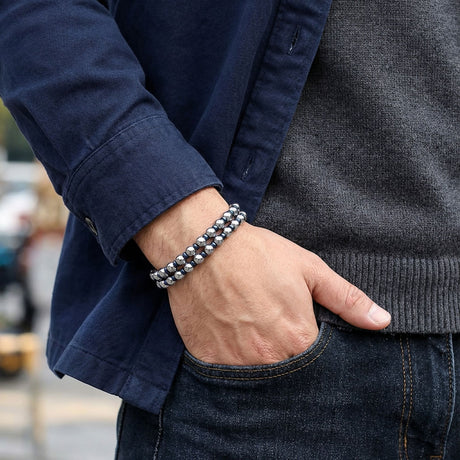 Niki Leather Çift Gümüş Ve Mavi Renk Hematit Çelik Bileklik 38932B20D3