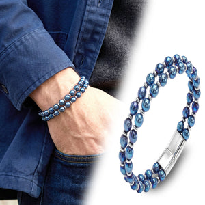 Niki Leather Çift Mavi Ve Gümüş Renk Hematit Çelik Bileklik 38932B20D6