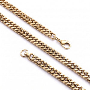 Niki Leather Çift Örgü Erkek Çelik Kolye 7x3mm 55cm Gold 4013ECK020
