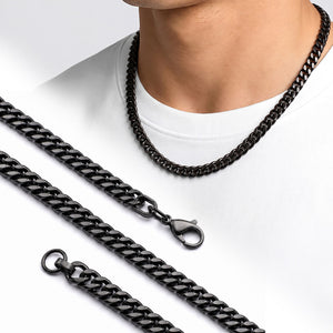 Niki Leather Çift Örgü Erkek Çelik Kolye 7x3mm 55cm Siyah 4013ECK025