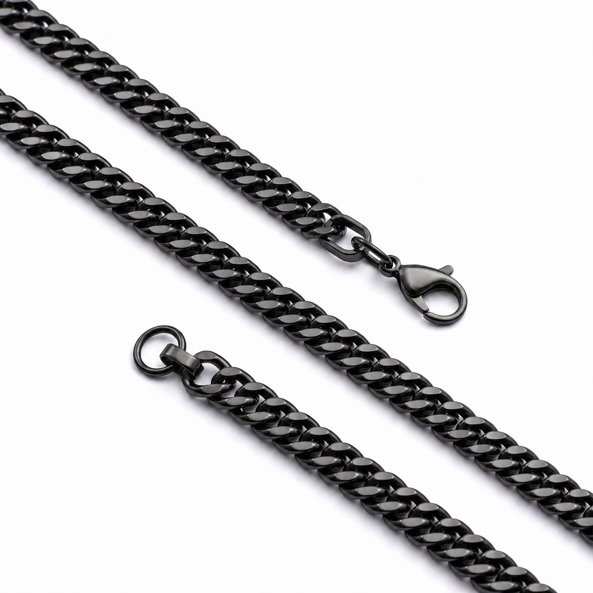 Niki Leather Çift Örgü Erkek Çelik Kolye 7x3mm 55cm Siyah 4013ECK025