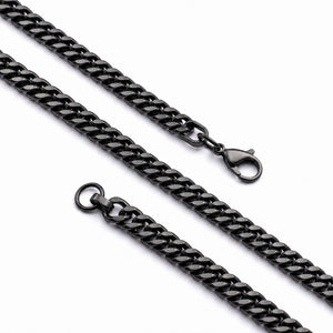 Niki Leather Çift Örgü Erkek Çelik Kolye 7x3mm 55cm Siyah 4013ECK025