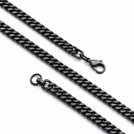 Niki Leather Çift Örgü Erkek Çelik Kolye 7x3mm 55cm Siyah 4013ECK025