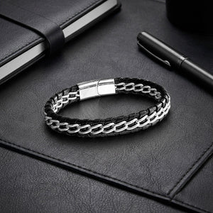 Niki Leather Çift Zincir Çelik Ve Deri Bileklik 38934B2D2