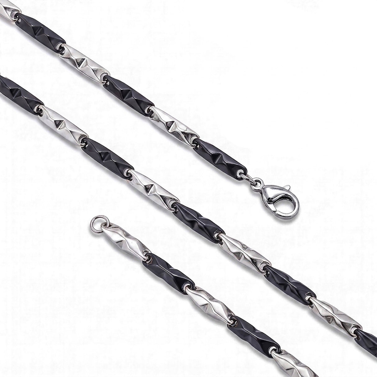 Niki Leather Çizgili Kibrit Erkek Çelik Kolye 3mm 55cm Üç Renkli 4013ECK055