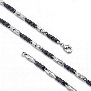 Niki Leather Çizgili Kibrit Erkek Çelik Kolye 3mm 55cm Üç Renkli 4013ECK055