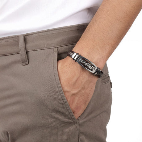 Niki Leather Deri Kordonlu Çelik Halatlı Erkek Bileklik 40134B17D1