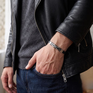 Niki Leather Desenli Çelik Erkek Bileklik 4013SCB008