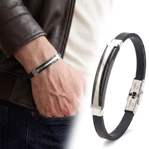 Niki Leather Desenli Erkek Çelik Bileklik 4013SCB022