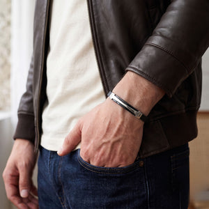 Niki Leather Desenli Erkek Çelik Bileklik 4013SCB022