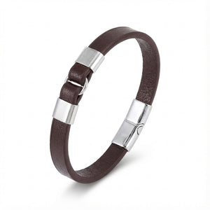 Niki Leather Erkek Beyaz Çelik Ve Kahve Deri Bileklik 38934B4D3