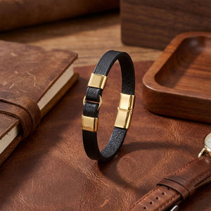 Niki Leather Erkek Sarı Çelik Ve Siyah Deri Bileklik 40134B4D2