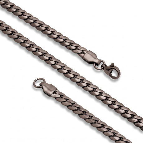 Niki Leather Ezme Balık Sırtı Erkek Çelik Kolye - 7x2mm 55cm Siyah 4013ECK029