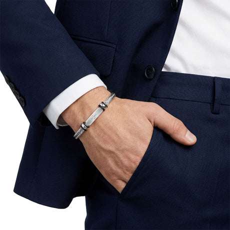 Niki Leather Gothic Cross Çelik Hasır Örgülü Ayarlanabilir Bileklik 38931G5D2M