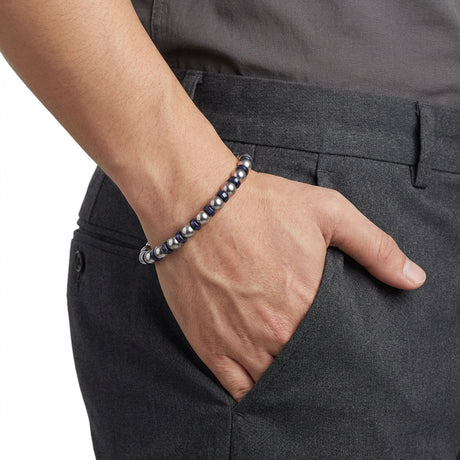 Niki Leather Gümüş Ve Mavi Renkli Hematit Ayaranabilir Çelik Zincir Bileklik 38932B10D8