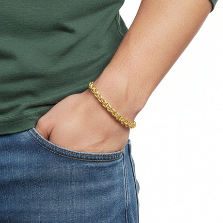 Niki Leather Hasır Örgü Çelik Zincir Bileklik 6mm 3893CZB2D7