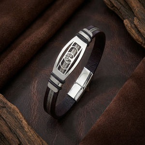 Niki Leather Hayat Ağacı Deri Kordonlu Çelik Halatlı Erkek Bileklik 38934B17D3