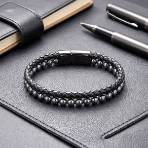 Niki Leather Hematit Doğaltaş Deri Erkek Bileklik 38932B7D9