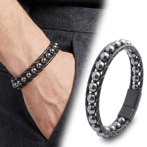 Niki Leather Hematit Doğaltaşlı Deri Bileklik 38932B2D8M5