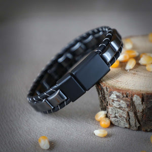 Niki Leather Hematit Örmeli Deri Bileklik 40132B2D8M04
