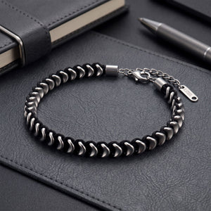 Niki Leather Hematit Taşlı Ayarlanabilir Erkek Çelik Bileklik 40132B16D2