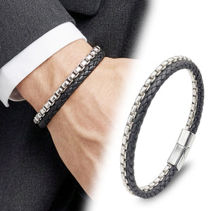 Niki Leather İkili Deri Ve Çelik Zincir Bileklik 38934B16D1