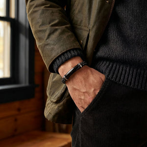 Niki Leather  Siyah Beyaz Deri Ve Siyah Titanyum Kilit Bileklik 40133B15D9