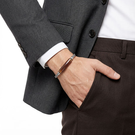 Niki Leather Kahve Akik Doğal Taşlı Ve Ayarlanabilir Çelik Zincir Bileklik 38932B15D10