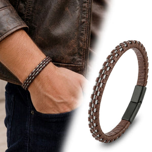 Niki Leather Kahve Deri Burma Örgü Çelik Halat Bileklik 40134B1D3-3