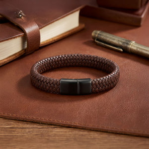Niki Leather Kahve Deri Örgü Çelik Bileklik 40133B4D5