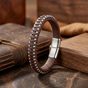 Niki Leather Kahve Rengi Deri Ve Damla Çelik Zincirli Bileklik 40134B1D2-3